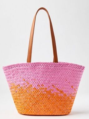 New LOFT Pink & Orange Woven Straw Tote ombré Beach Pool Island Resort style NWT